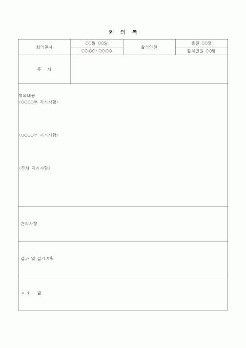 (경영)회의록(부서별 지시사항)