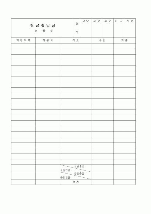 (경리)현금출납장