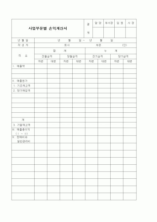 (경리)사업부문별 손익계산서