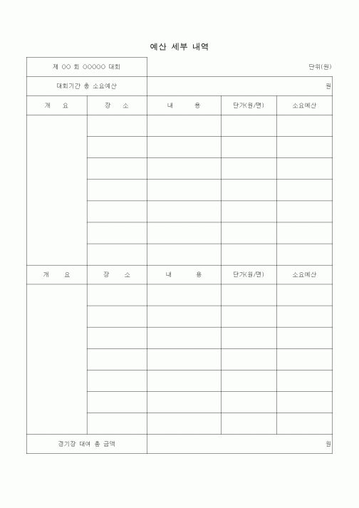 (경영)예산 세부 내역(대회기간 소요예산)
