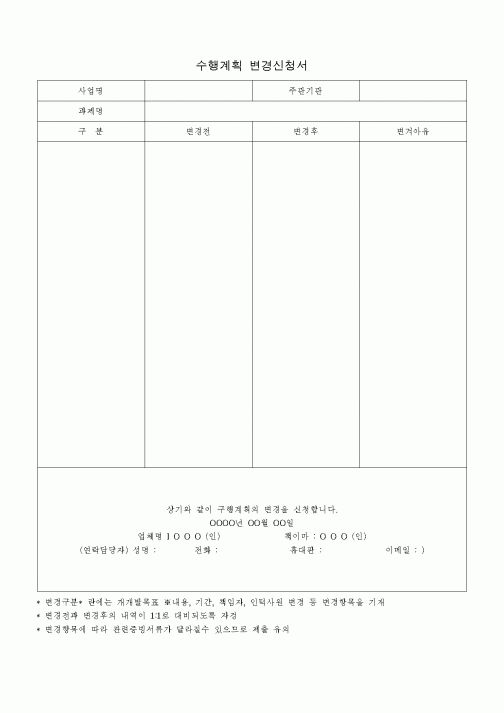 (경영)수행계획 변경신청서
