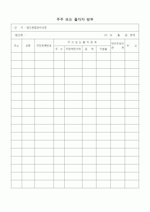 (경영)주주 또는 출자자 명부