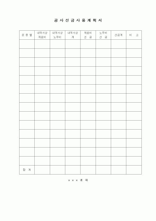 (공사예산/실행)공사선금 사용계획서