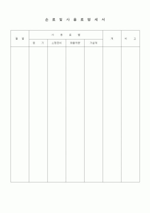 (공사예산/실행)손료및사용료명세서