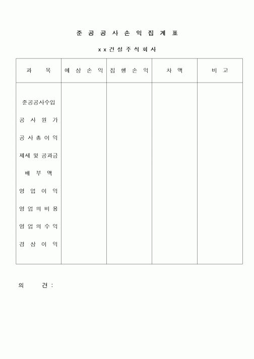 (공사예산/실행)준공공사 손익집계표