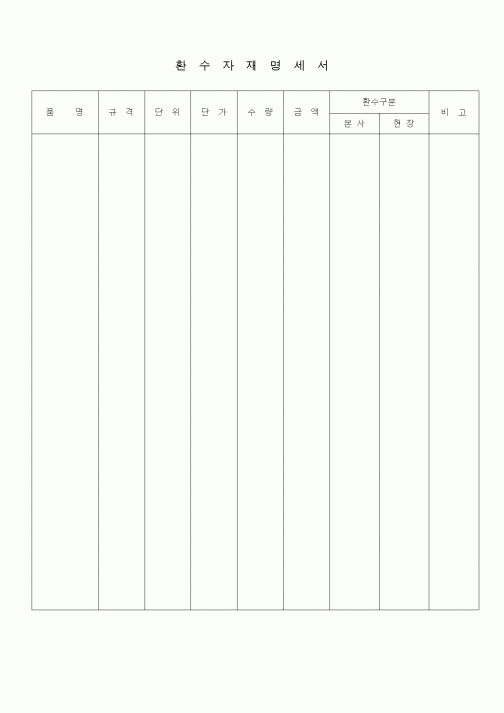 (공사예산/실행)환수자재명세서