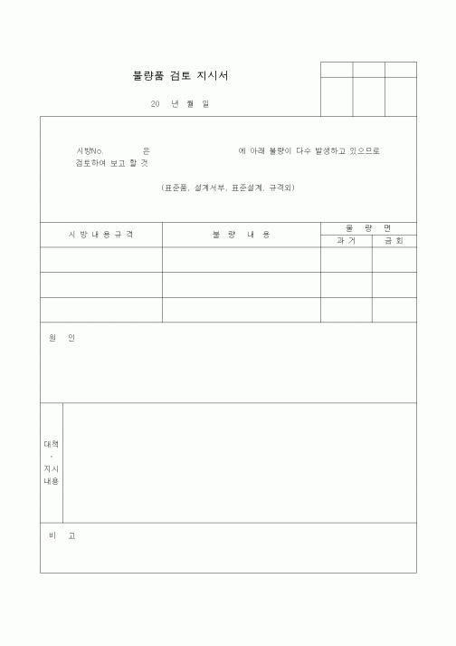 (제조/생산)불량품 검토 지시서