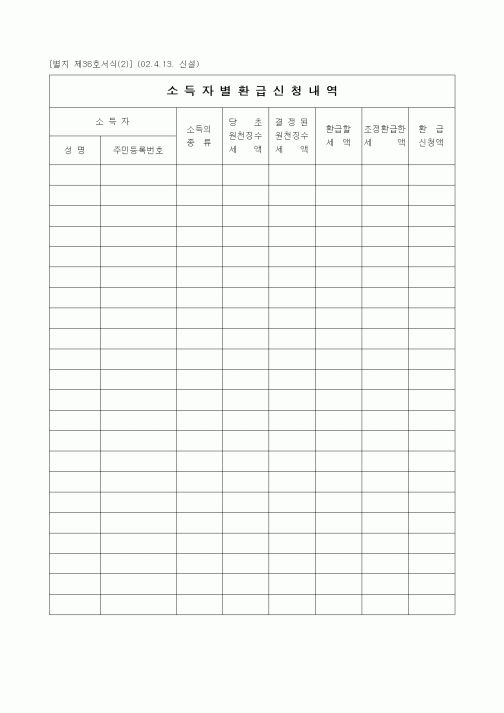 (경리)[2007년 연말정산] 소득자별 환급신청내역