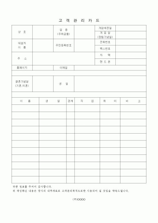 (판매/영업)고객관리카드