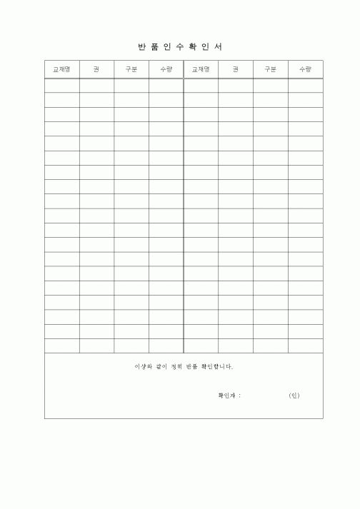 (제조/생산)반품 인수 확인서