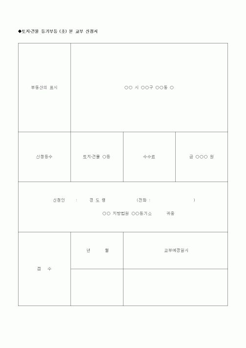 (부동산)토지건물등기부등초본 교부신청서