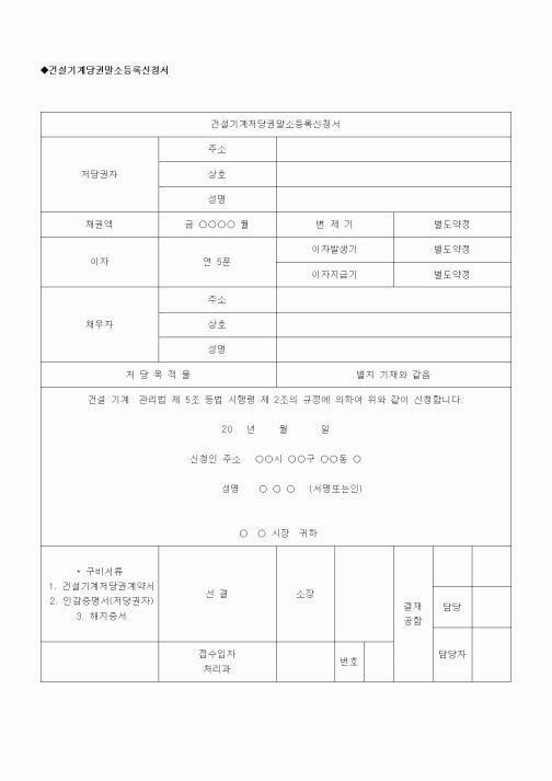 (부동산)건설기계당권말소등록신청서
