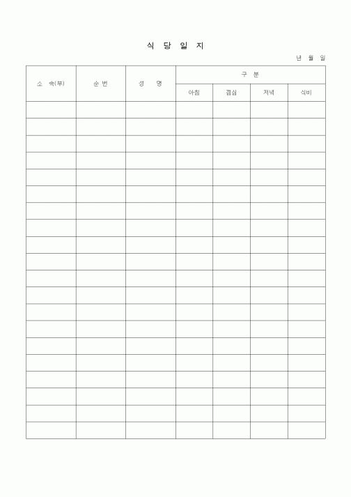 (판매/영업)식당일지