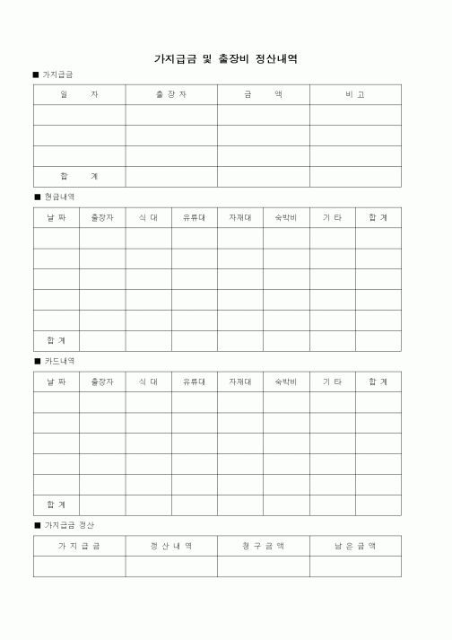 (경리)가지급금 및 출장비 정산내역