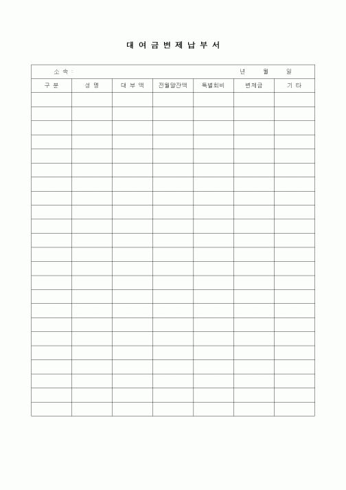 (경리)대여금변제납부서
