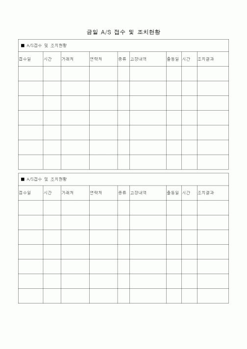 (판매/영업)금일 A/S 접수 및 조치현황