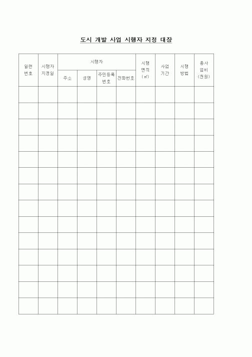 (부동산)도시 개발 사업 시행자 지정 대장