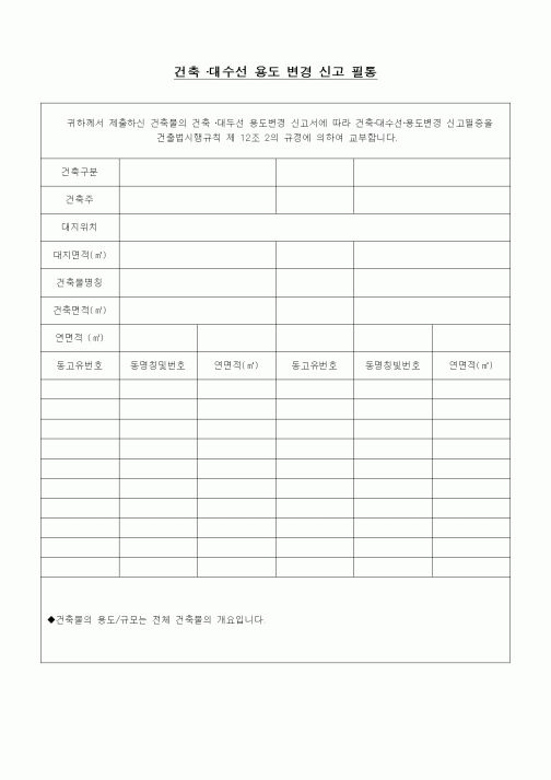 (부동산)건축 대수선 용도 변경 신고 필통
