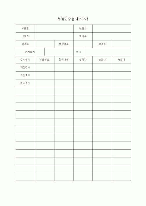 (제조/생산)부품인수검사보고서