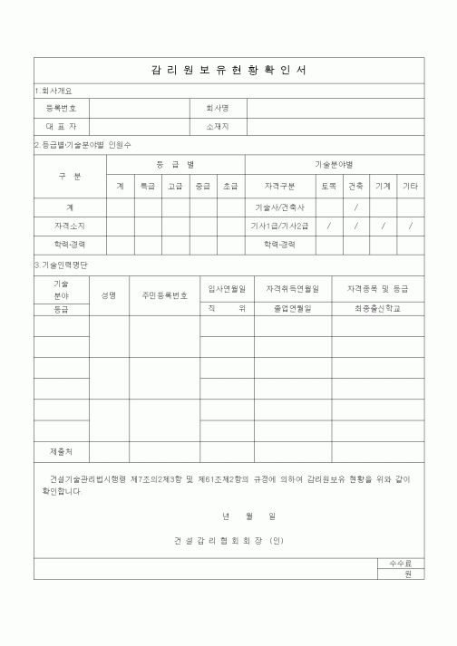 (공사관리)(건기관)감리원 보유현황 확인서