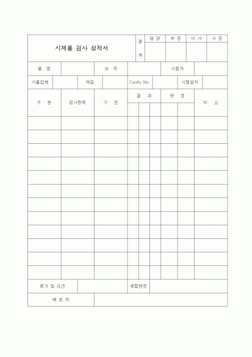 (제조/생산)시제품검사성적서