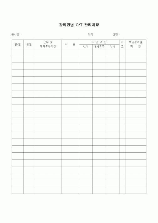 (공사관리)감리원별OT관리대장