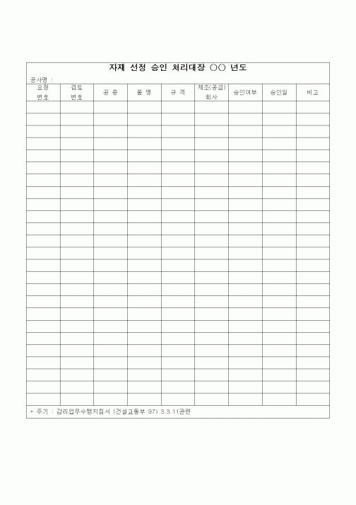 (자재관리)자재 선정 승인 처리대장