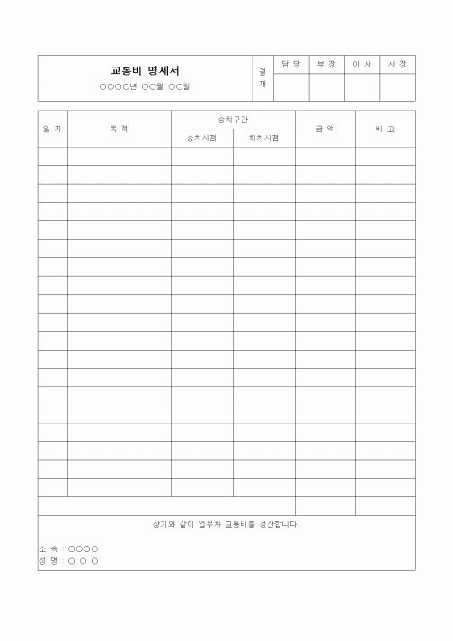 (경리)교통비 명세서