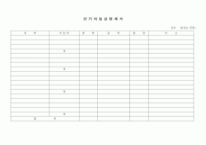 (경리)단기차입금명세서