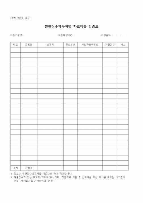 (경리)원천징수의무자별 자료제출 일람표