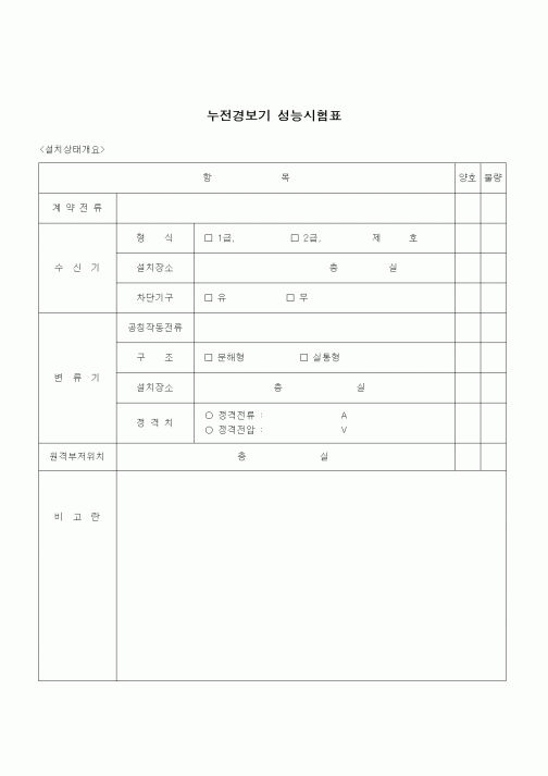 (공사관리)누전경보기 성능 시험표