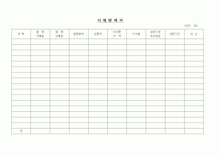 (경리)사채명세서(담보기재)