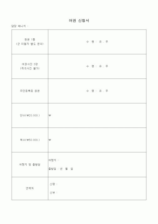 (판매/영업)여권 신청서