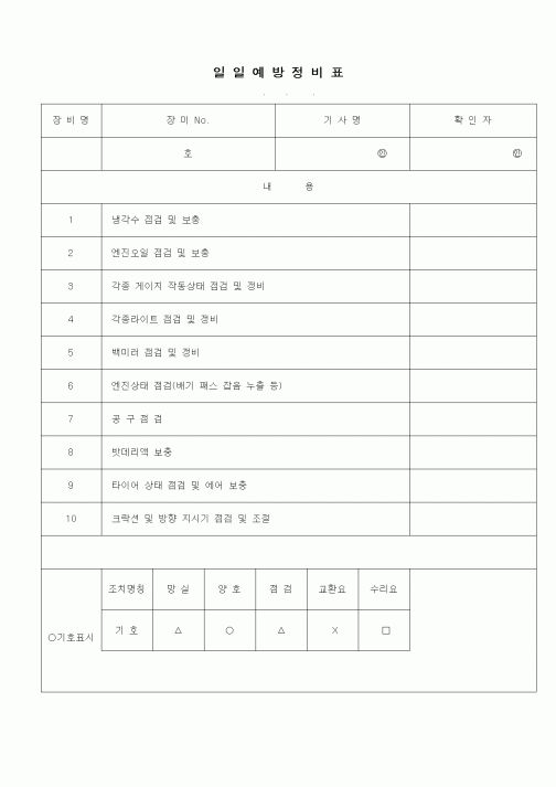 (자재관리)일일예방정비표