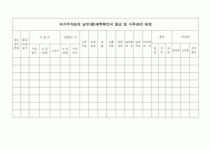 (경리)비거주자등의 납부(할)세액확인서 발급 및 사후관리 대장