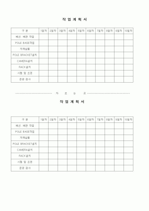 (공사관리)작업계획서