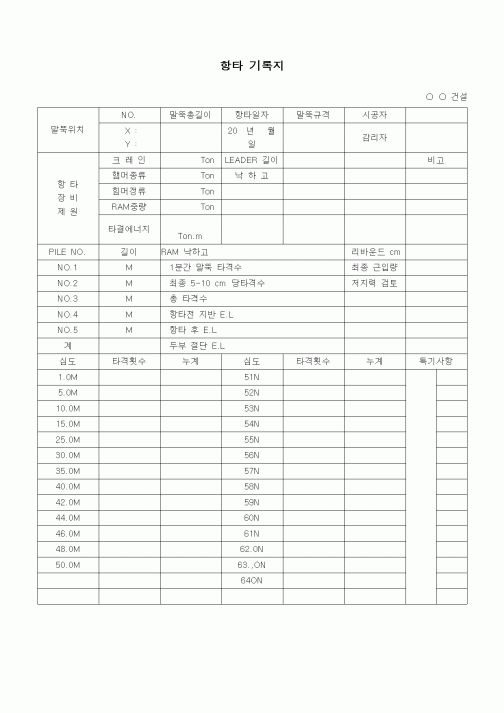(공사관리)항타 기록지