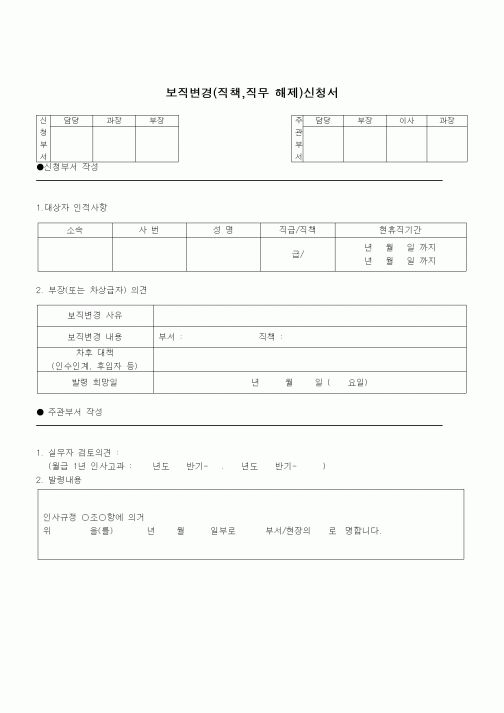 (건설규정)보직변경(직책,직무 해제)신청서