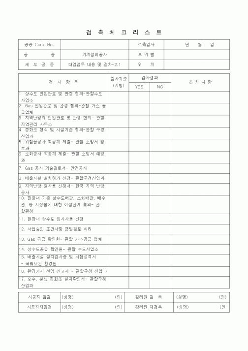(품질관리)체크리스트 (일반공통사항, 대관업무내용 및 절차)
