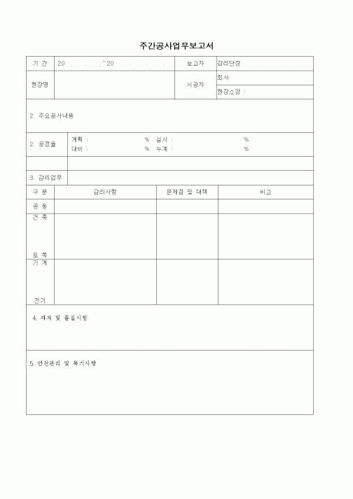 (노무관리)주간공사업업무보고서