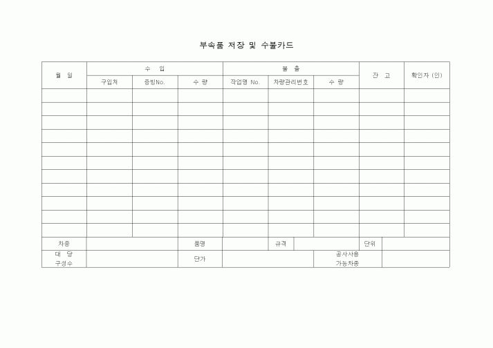 (자재관리)부속품 저장 및 수불카드