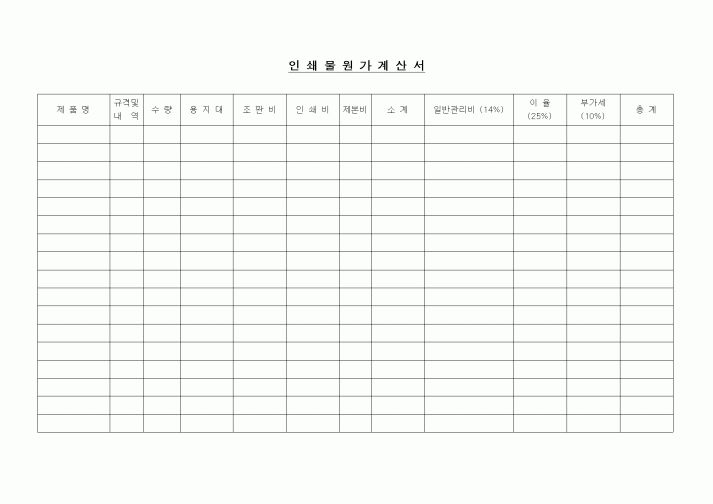 (제조/생산)인쇄물원가계산서