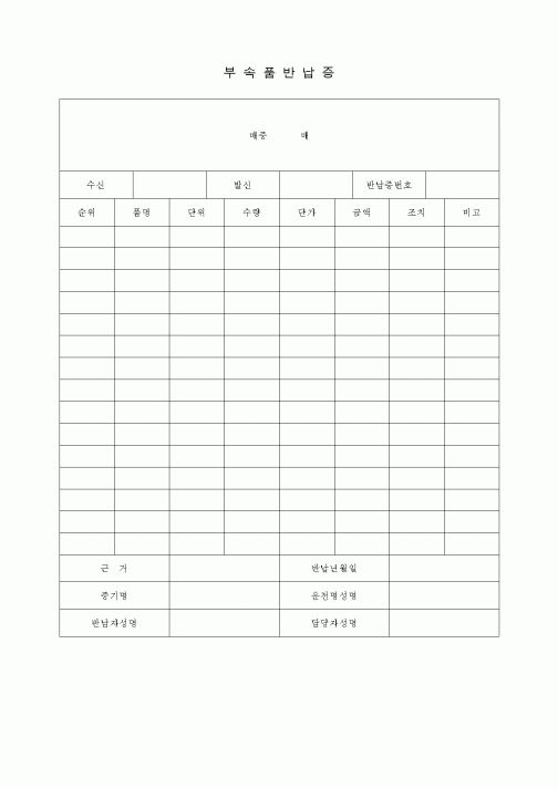 (자재관리)부속품반납증