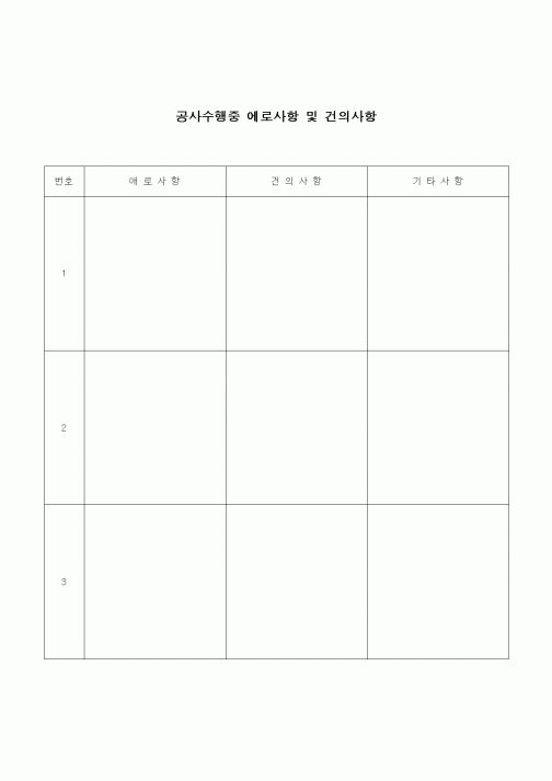 (건설규정)공사수행중 애로사항 및 건의사항