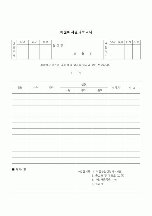 (건설규정)폐품매각 결과보고서