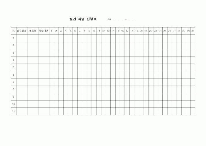 (제조/생산)월간 작업 일지