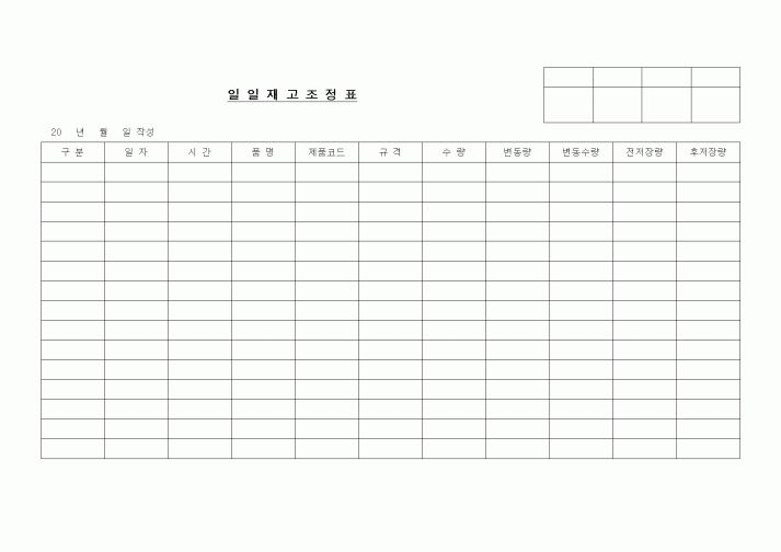 (제조/생산)일일재고 조정표