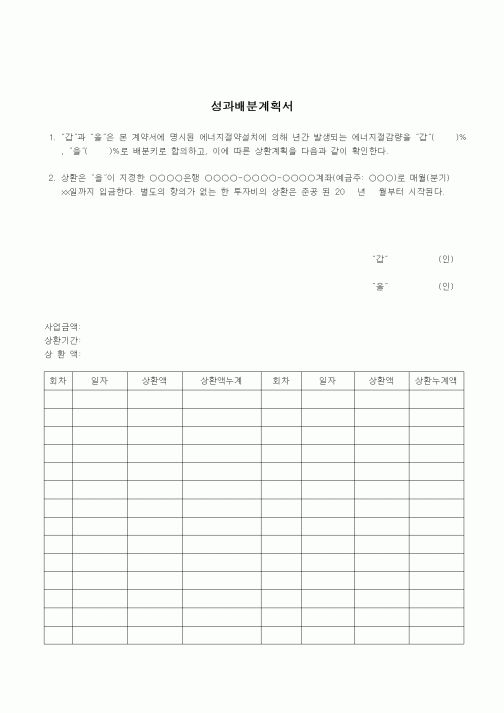 (건설규정)성과배분 계획서