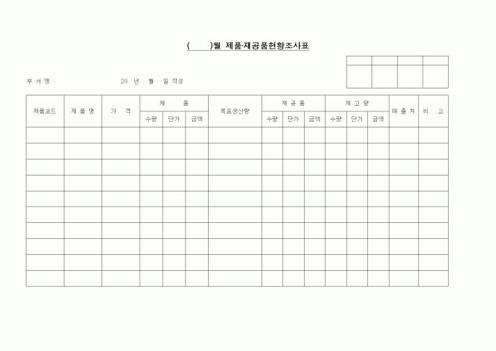 (제조/생산)()월 제품·재공품현황조사표