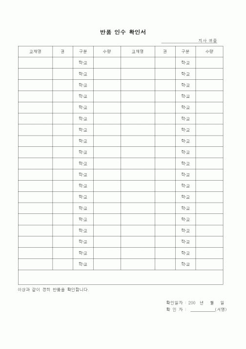 (제조/생산)반품 인수 확인서1